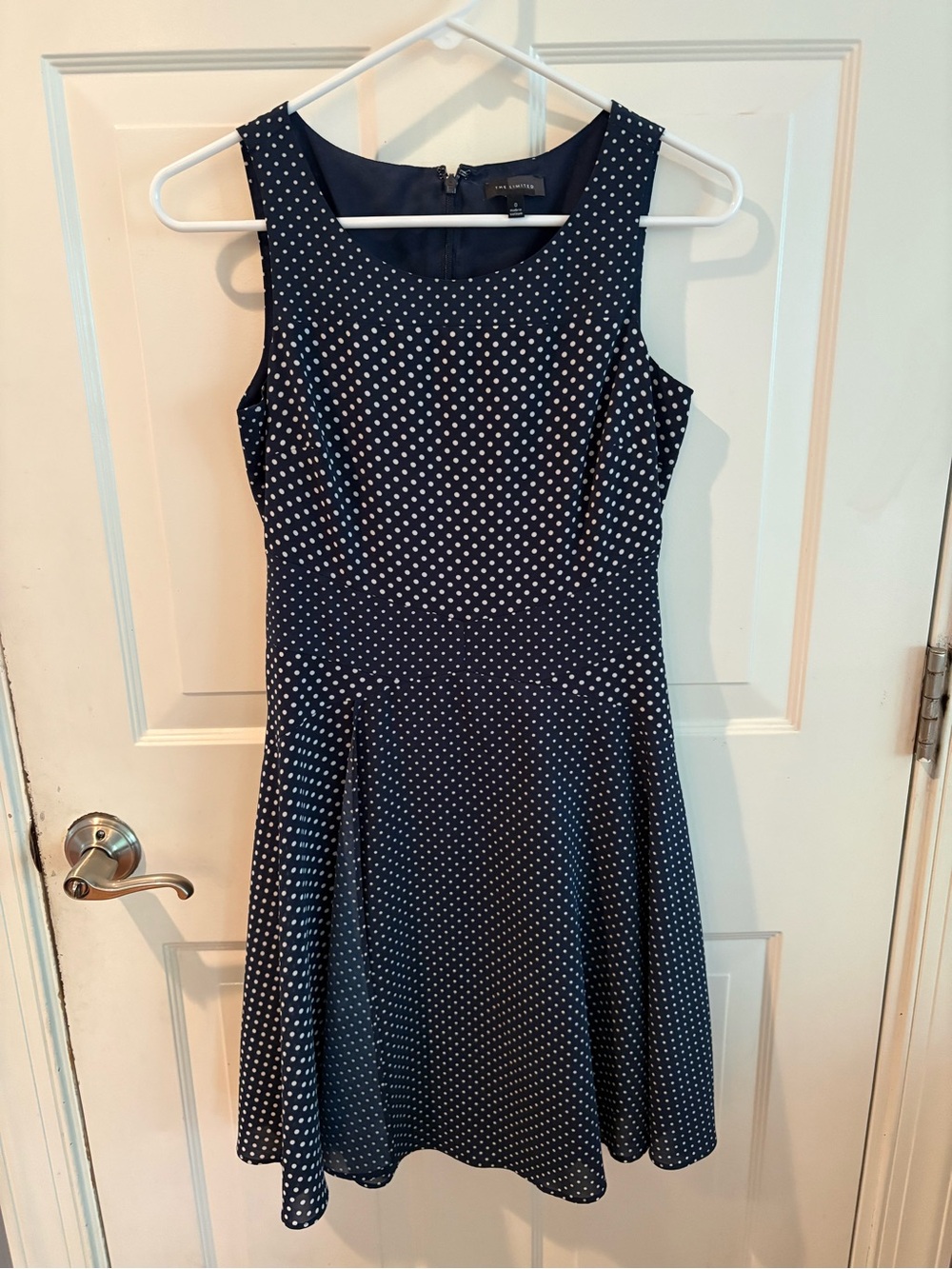 The Limited Navy and White Polka Dot Sleeveless Midi Dress